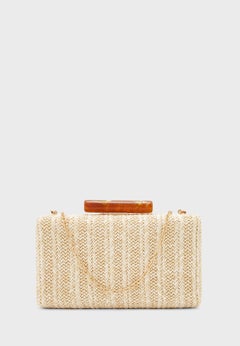 Textured Push Lock Detail Clutch Beige