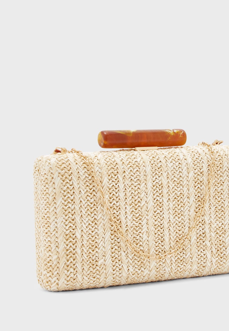 Chi-Chi London - Textured Push Lock Detail Clutch Beige - Image 1