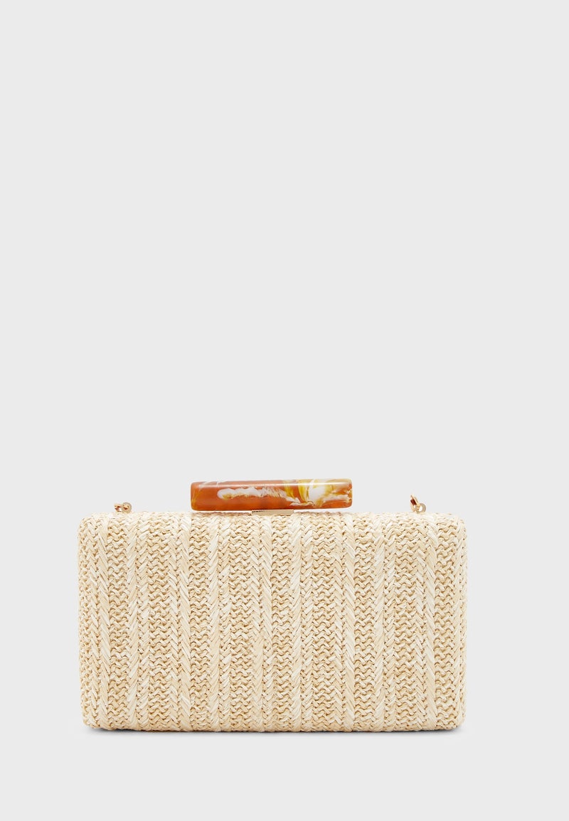Chi-Chi London - Textured Push Lock Detail Clutch Beige - Image 1