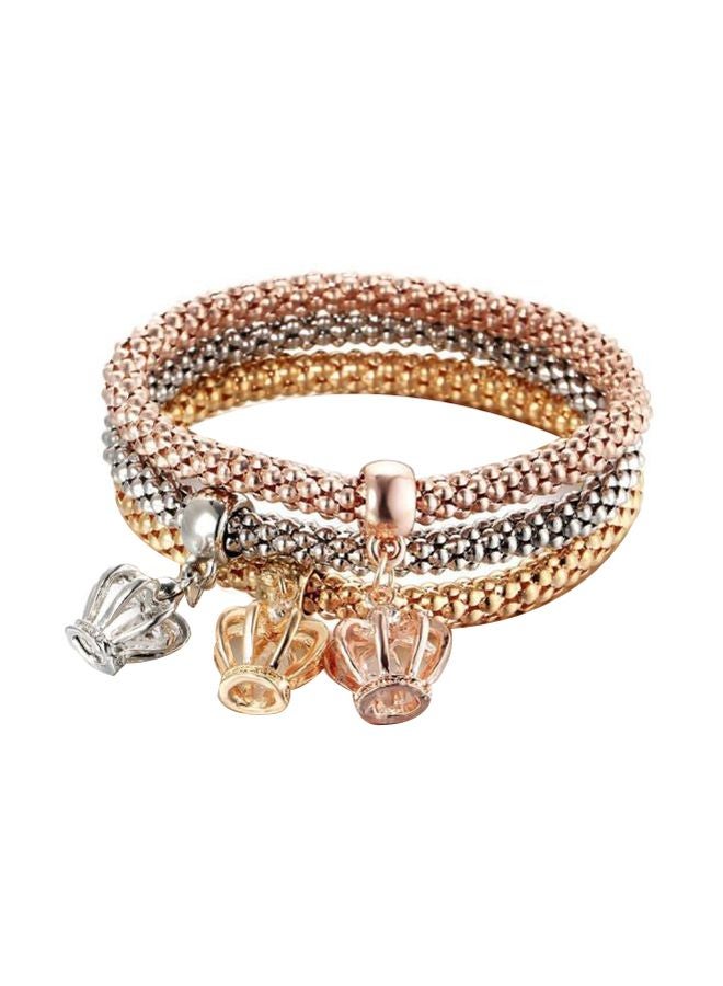 3-Piece Copper Stone Studded With Crown Pendant Bracelet 