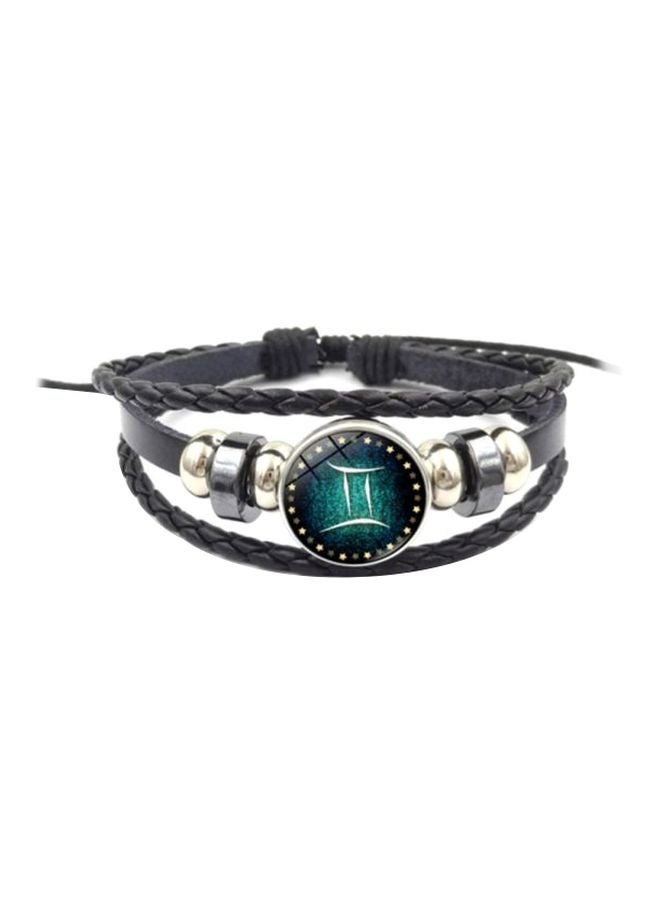 Leather Gemstone Studded Bracelet With Gemini