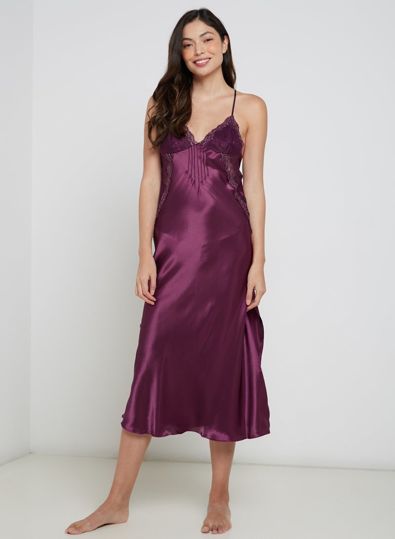 Nurteks Long Satin Nightdress Purple - Image 1