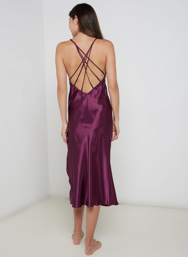 Nurteks Long Satin Nightdress Purple - Image 2