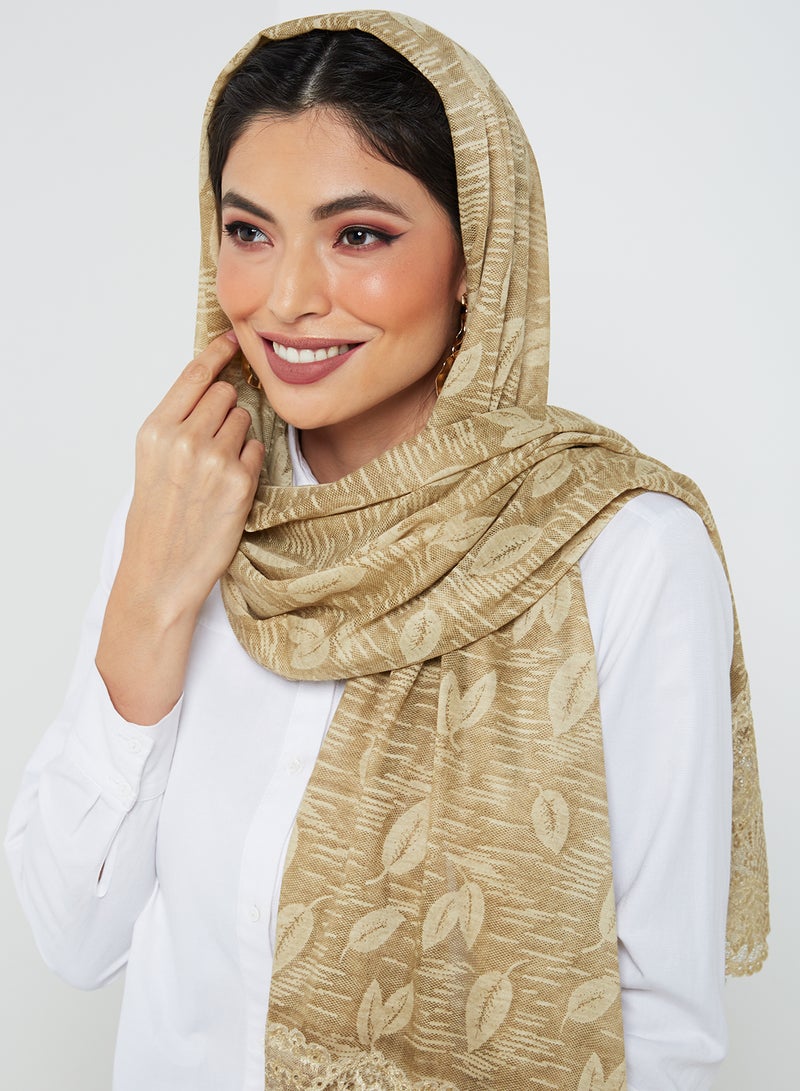 Rosh Embellished Cotton Hijab Scarf Vegas Gold/White  - Image 3