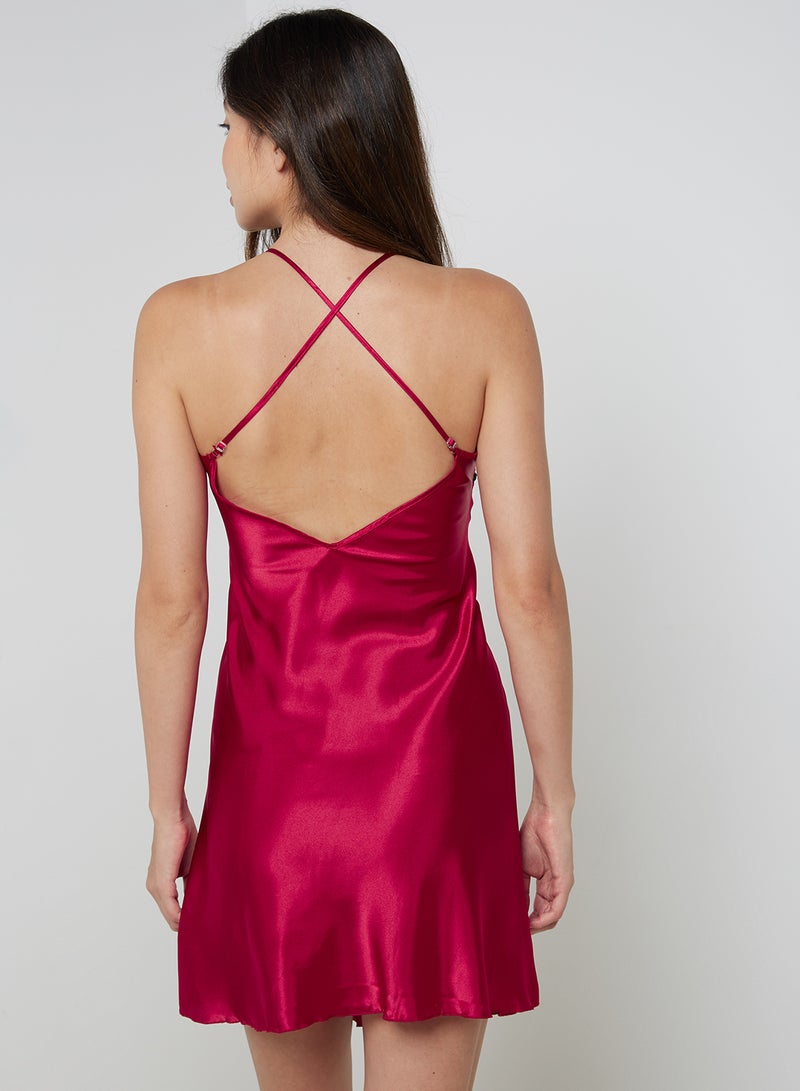 Nurteks Short Satin Nightdress Maroon  - Image 2