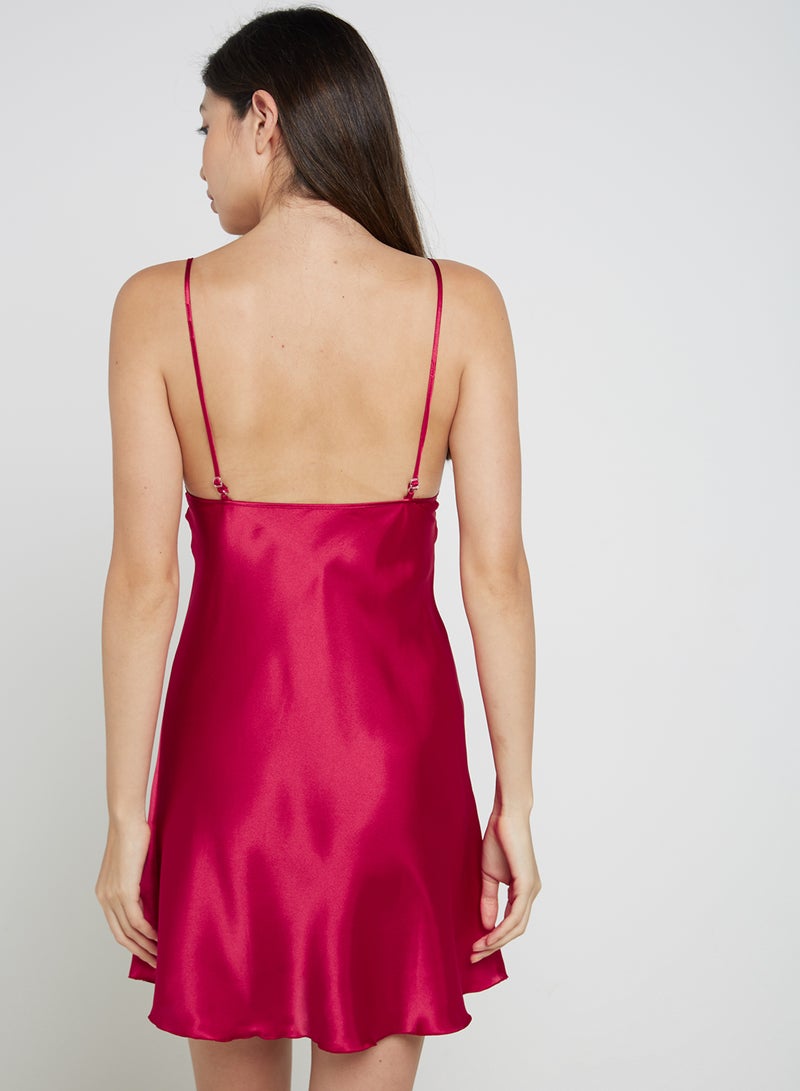 Nurteks Short Satin Nightgown With Kimono Robe Dark Red - Image 2