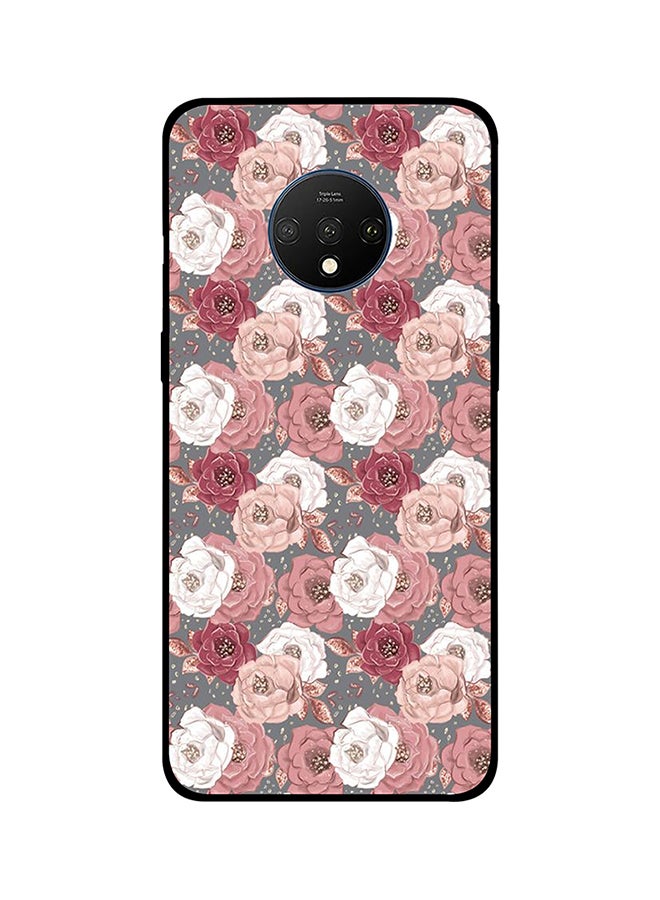 Protective Case Cover For Oneplus 7T Pink White & Red Rose