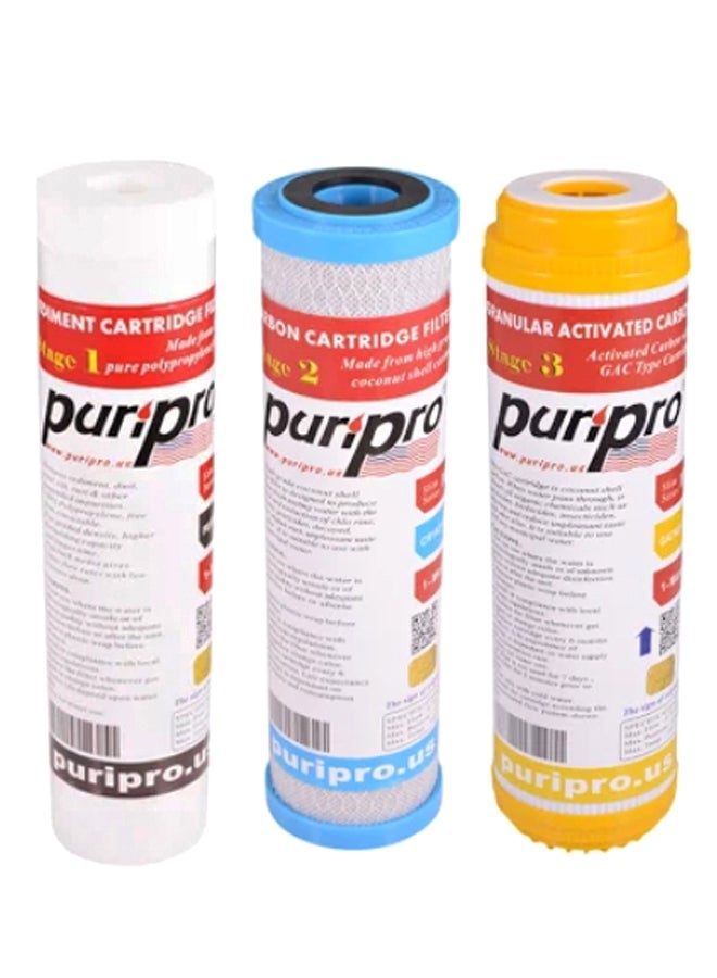 PuriPro 3-Piece Sediment Cartridge Water Filter Set Multicolour