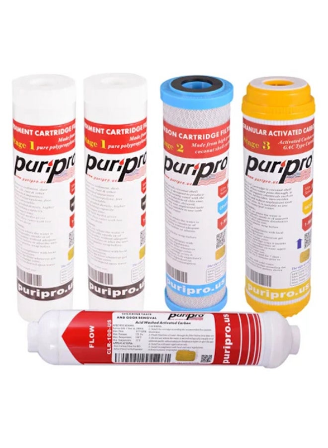 PuriPro - 5-Piece Sediment Cartridge Water Filter Set Multicolour 10 x 2.5inch - Image 1