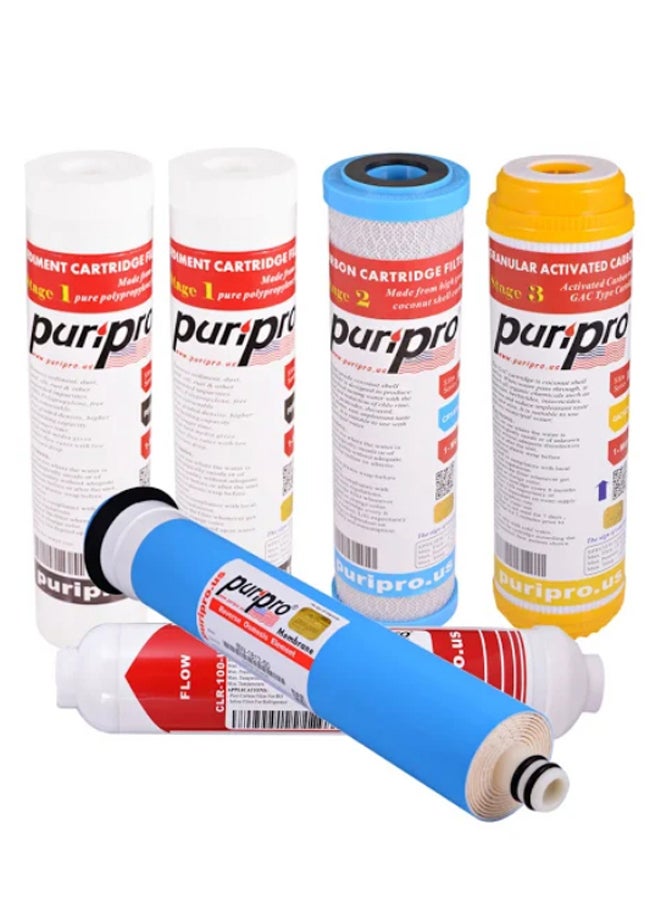 PuriPro - 6-Piece Sediment Cartridge Water Filter Set Multicolour 10 x 2.5inch - Image 1