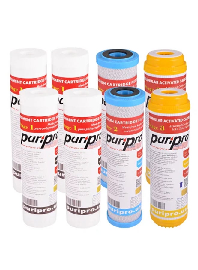 8-Piece Sediment Cartridge Water Filter Set Multicolour 10 x 2.5inch