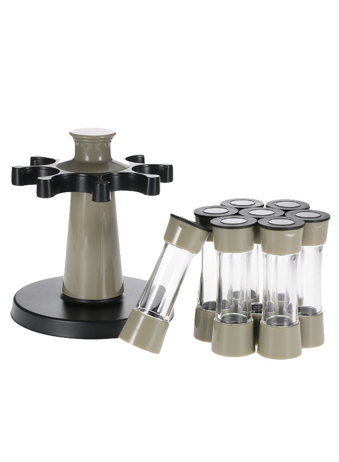 طقم زجاجات توابل مع حامل توابل دوار مكون من 8 قطع أسود/ شفاف/ رمادي 21 x 17.5سم - Image 3