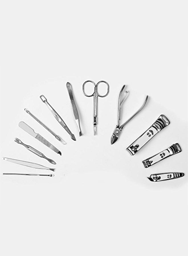 طقم أدوات مانيكير وباديكير مع حافظة من 12 قطعة فضي/بني - Image 2