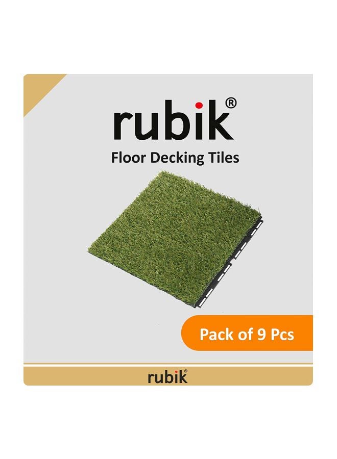 Rubik - Pack Of 9 Artificial Grass Floor Decking Tiles Set green 30x30x2centimeter - Image 1
