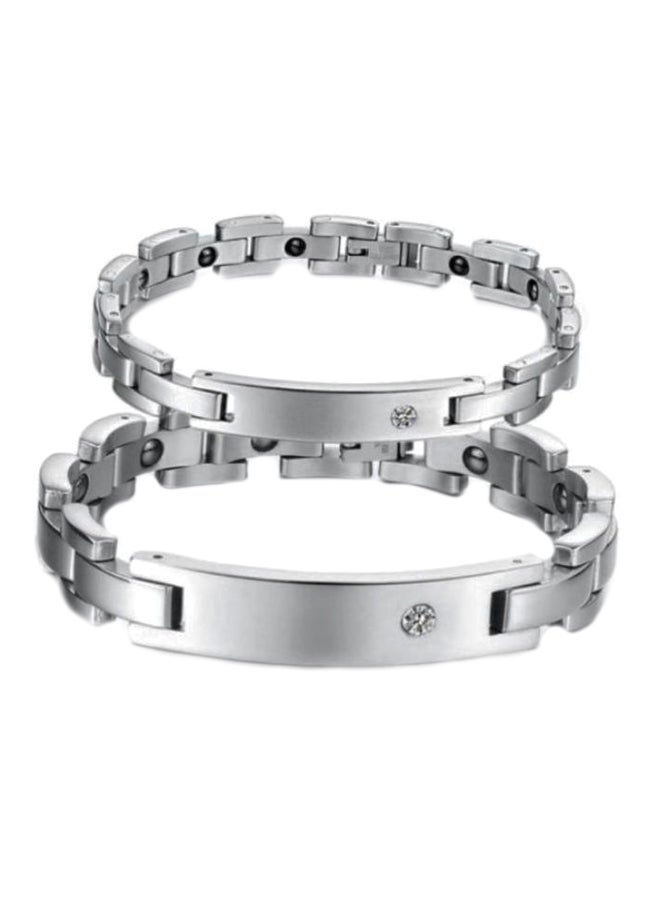 2-Piece Stainless Steel Bracelet Magnetic Power Bracelet Set 
