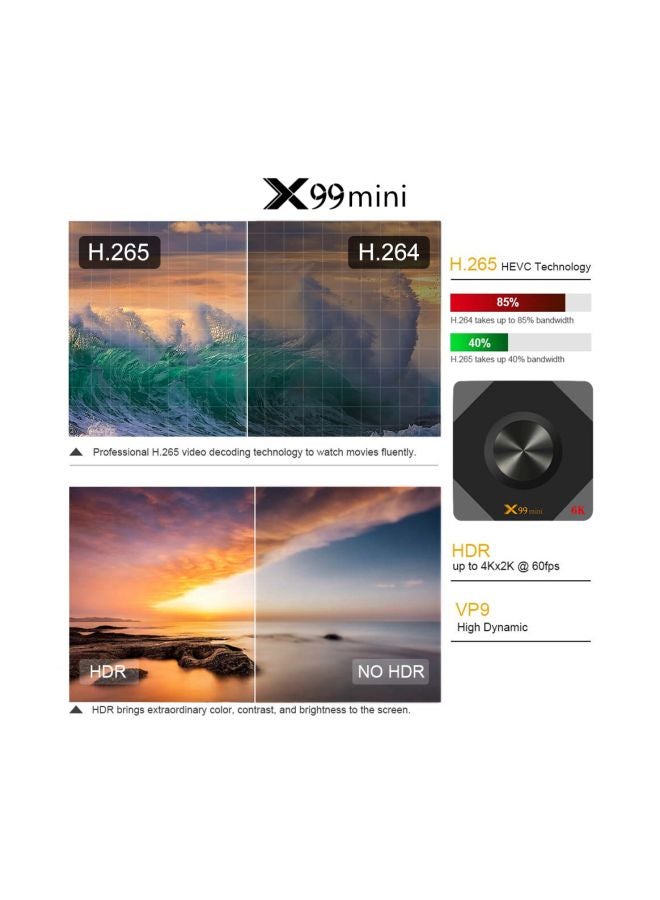 Android TV Set Top Box With Remote Control X99 Mini Black/Grey - Image 4