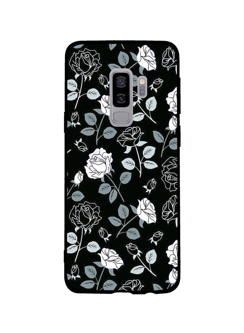 ثيودور غطاء حماية لموبايل سامسونج جالاكسي S9 بلس زهور بيضاء وسوداء