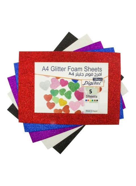 Pack Of 5 A4 Glitter Foam Sheets Red/White/Blue