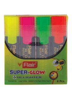 Flair 4-Piece Super Glow Highlighter Set Red/Green/Yellow 
