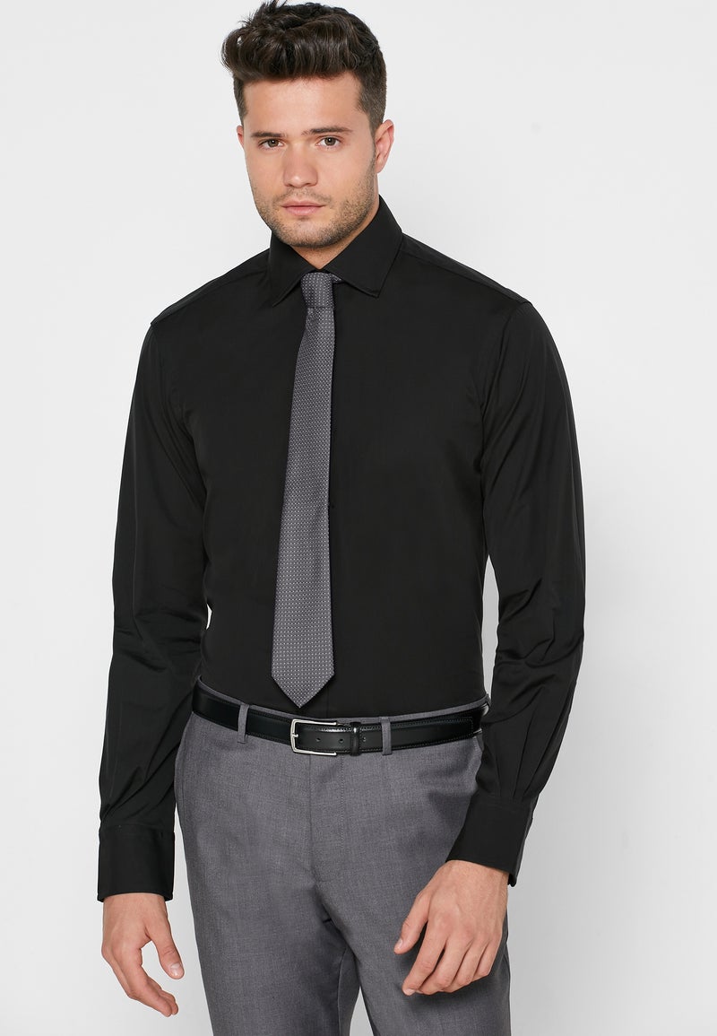 T.M Lewin Button Cuff Slim Fit Shirt black - Image 1