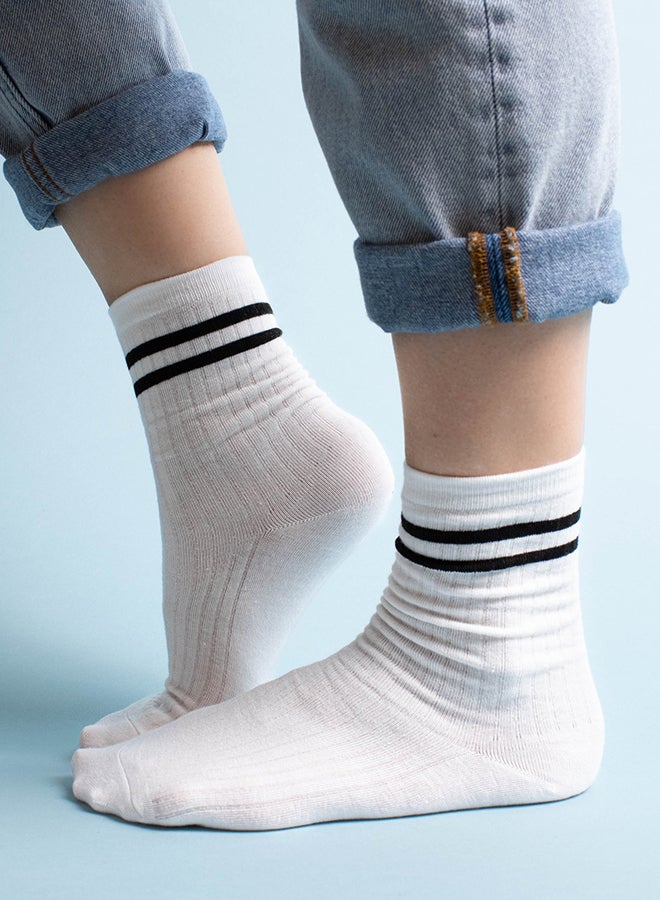 Prickly Pear - Athletic Socks With Stripes White/Black - Image 1