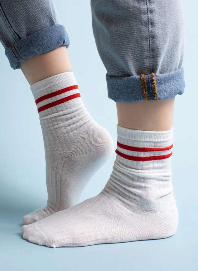 Prickly Pear Athletic Socks With Stripes White/Red