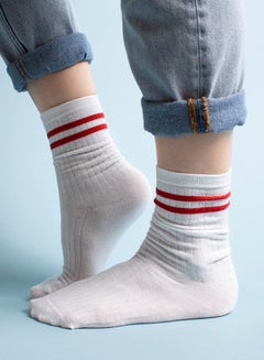 Prickly Pear Athletic Socks With Stripes White/Red  - Image 1