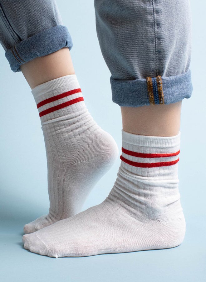 Prickly Pear Athletic Socks With Stripes White/Red  - Image 1