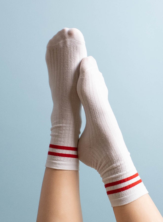 Prickly Pear Athletic Socks With Stripes White/Red  - Image 2