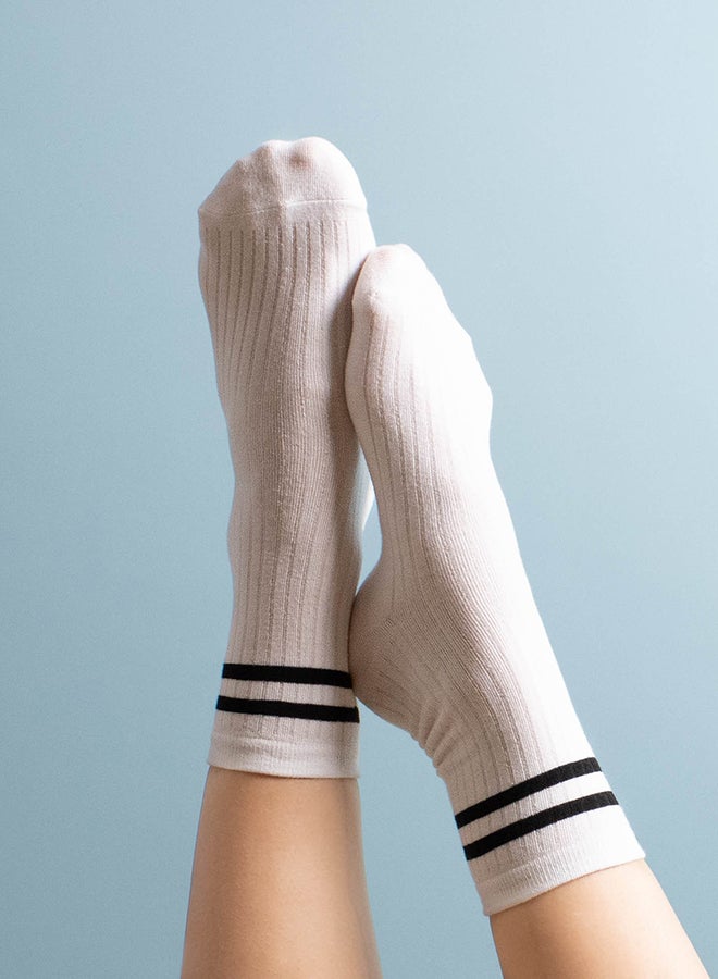 Prickly Pear - Athletic Socks With Stripes White/Black - Image 1