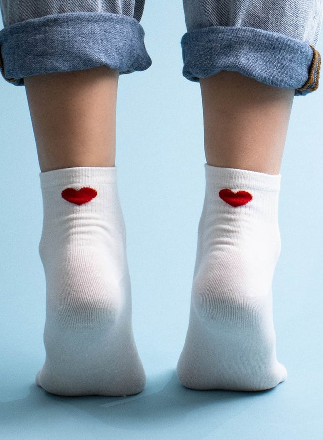 Prickly Pear Pack Of 2 Ankle Socks With Red Heart White  - Image 2