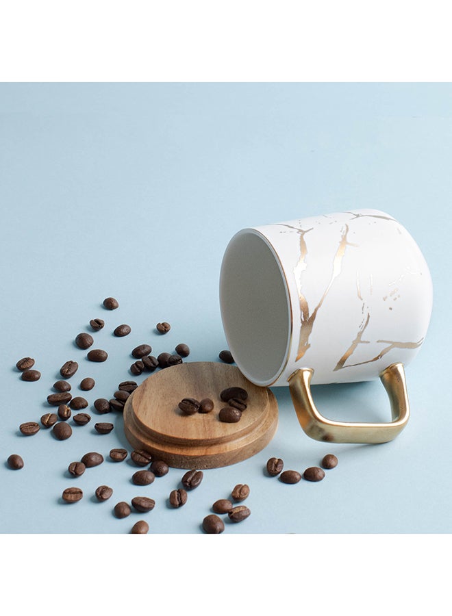 Prickly Pear Ceramic Marble Coffee Mug With Wood Coaster White - Image 2