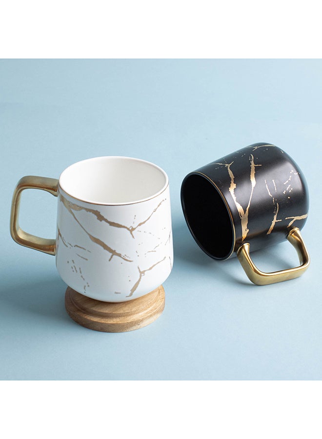 Prickly Pear Ceramic Marble Coffee Mug With Wood Coaster White - Image 3