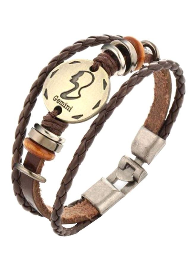 Leather Wood Beaded Bracelet With Gemini