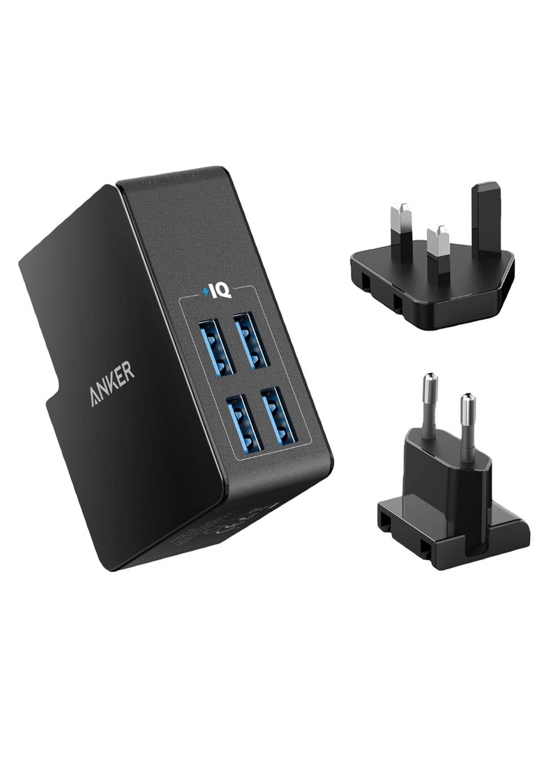 Anker - 4-Port Usb Plug Adapter With Uk And Eu Black - Image 1