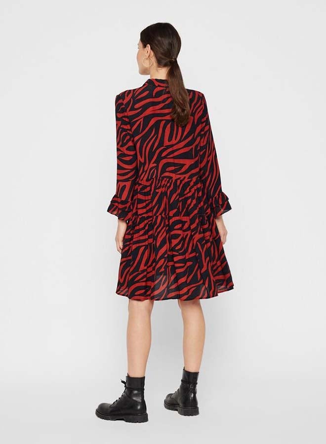 PIECES Caro Long Sleeve Dress Red/Black  - Image 3