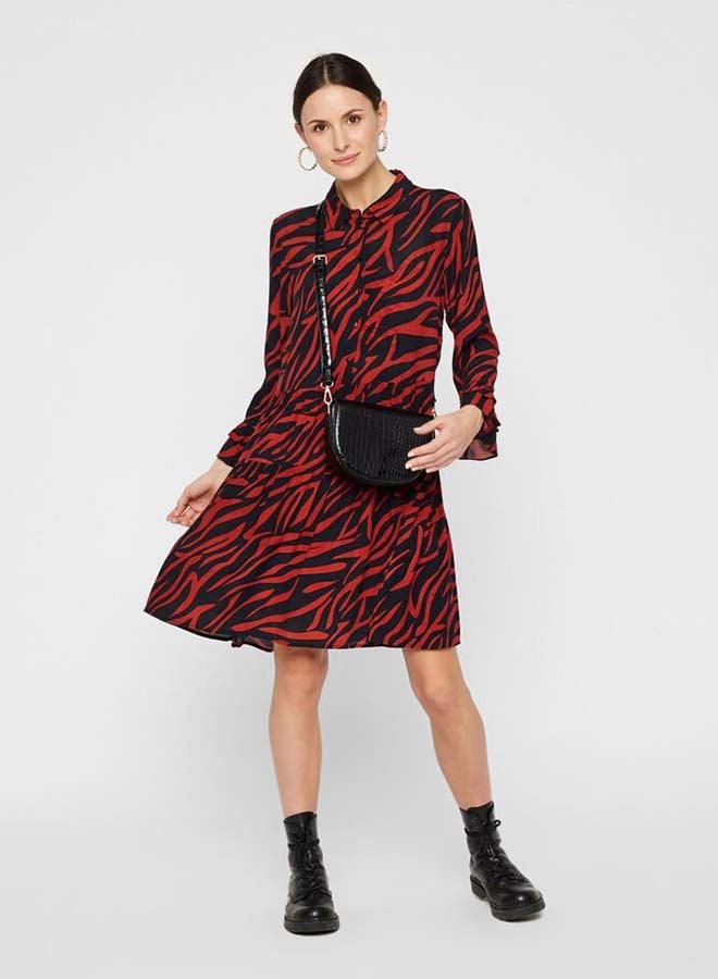 PIECES Caro Long Sleeve Dress Red/Black  - Image 1