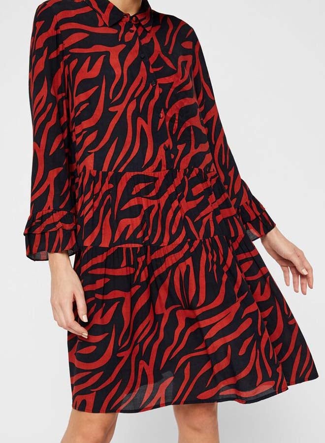 PIECES Caro Long Sleeve Dress Red/Black  - Image 4