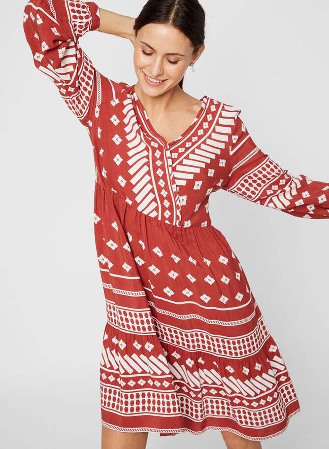 PIECES Ella Long Sleeve Dress Rust  - Image 4