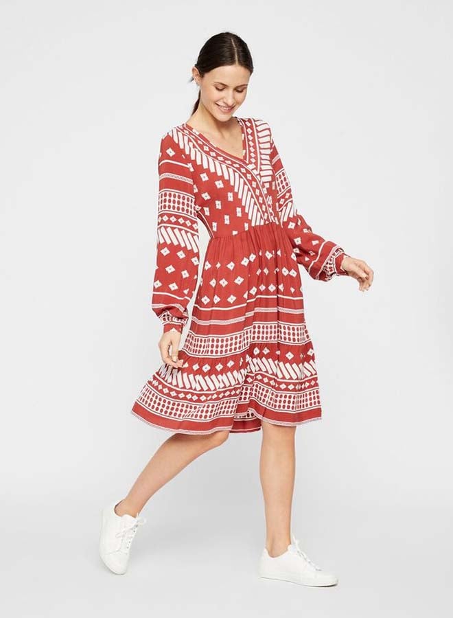PIECES Ella Long Sleeve Dress Rust  - Image 3