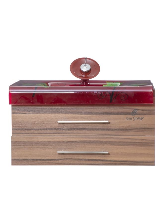 4-Piece Glass Wash Basin Unit Set Red/Green/Brown