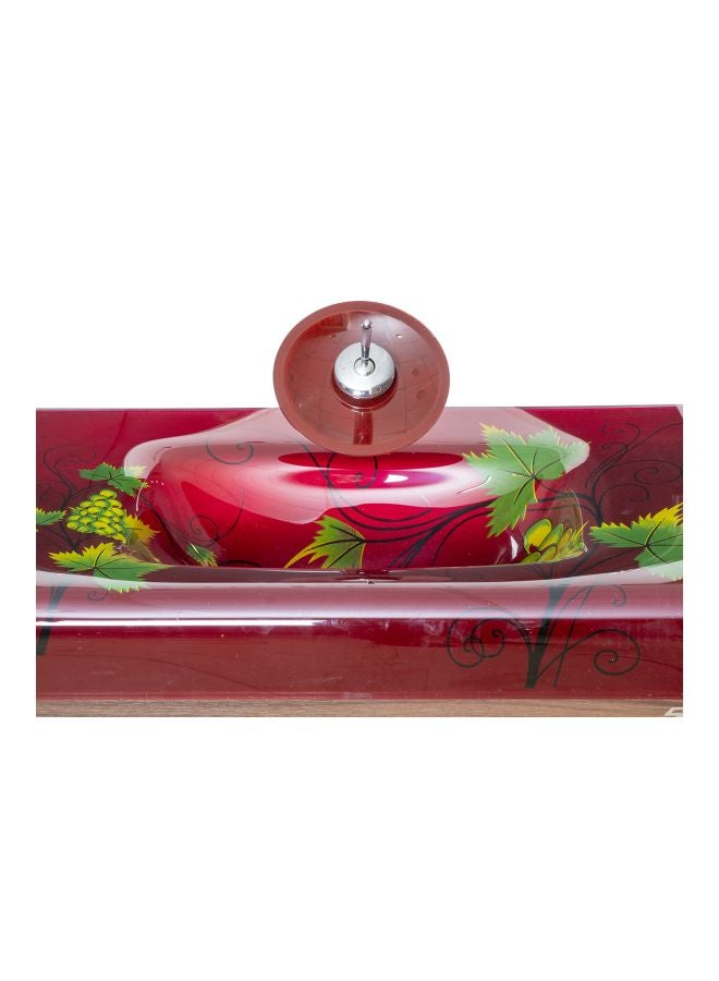 4-Piece Glass Wash Basin Unit Set Red/Green/Brown