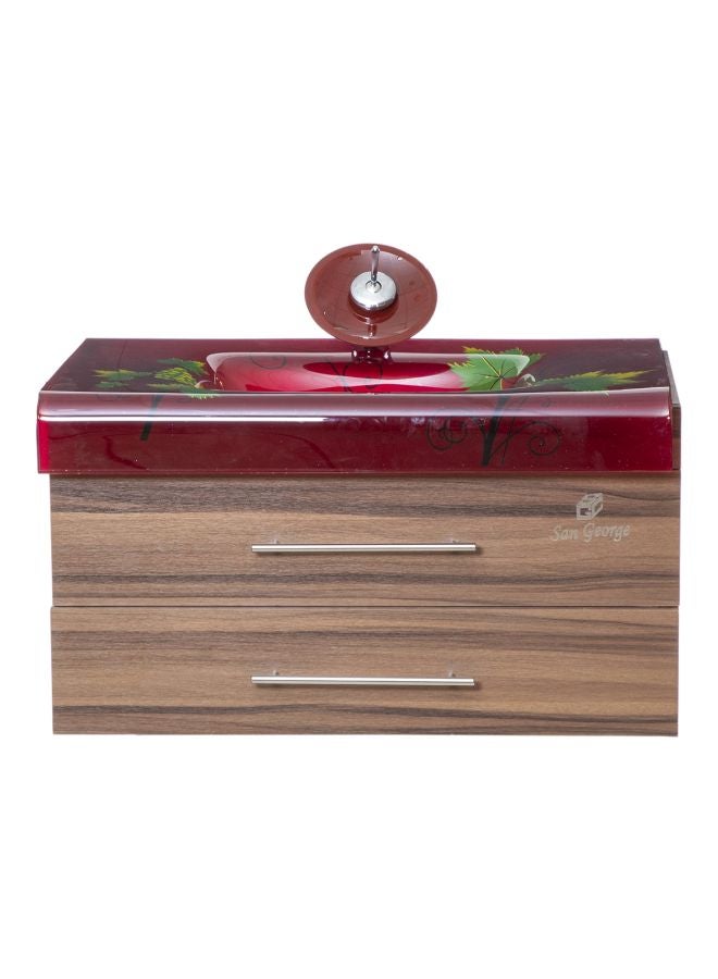 4-Piece Glass Wash Basin Unit Set Red/Green/Brown