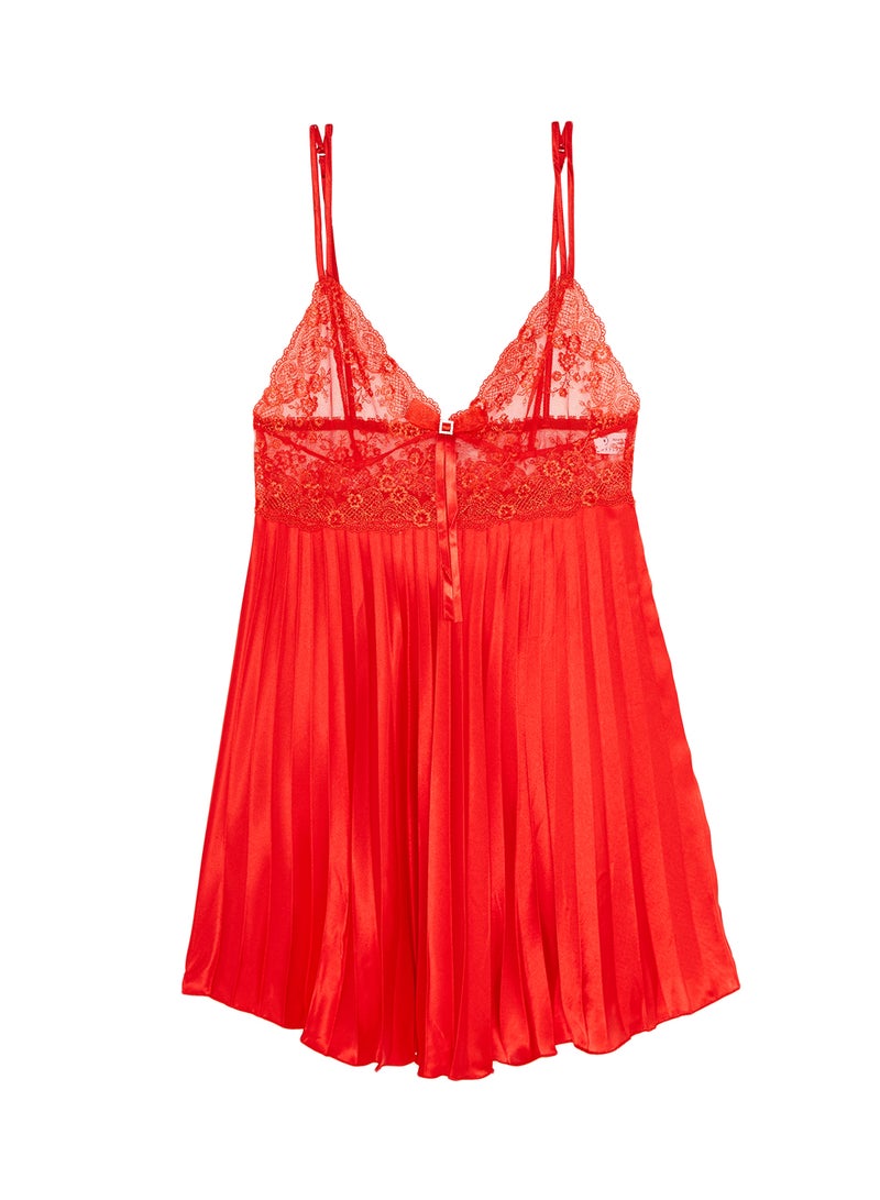 Nurteks Pleated Satin Nightgown With Robe Red - Image 5