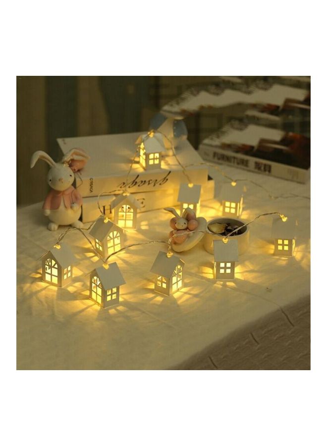 بيوينتي سلسلة مصابيح LED بتصميم إكليل من منازل خشبية أبيض 6.5x5.5سم - Image 2