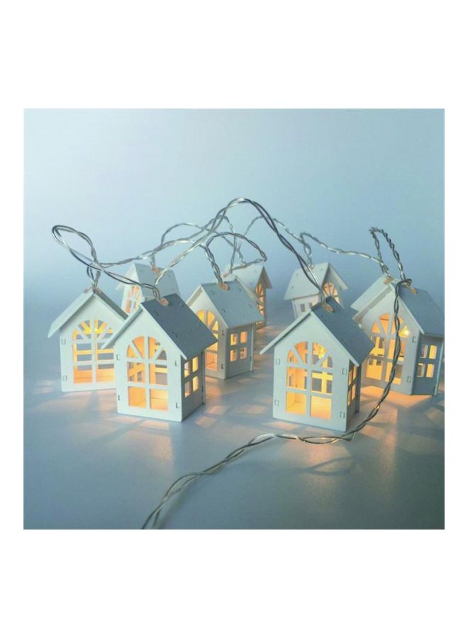 بيوينتي سلسلة مصابيح LED بتصميم إكليل من منازل خشبية أبيض 6.5x5.5سم - Image 5