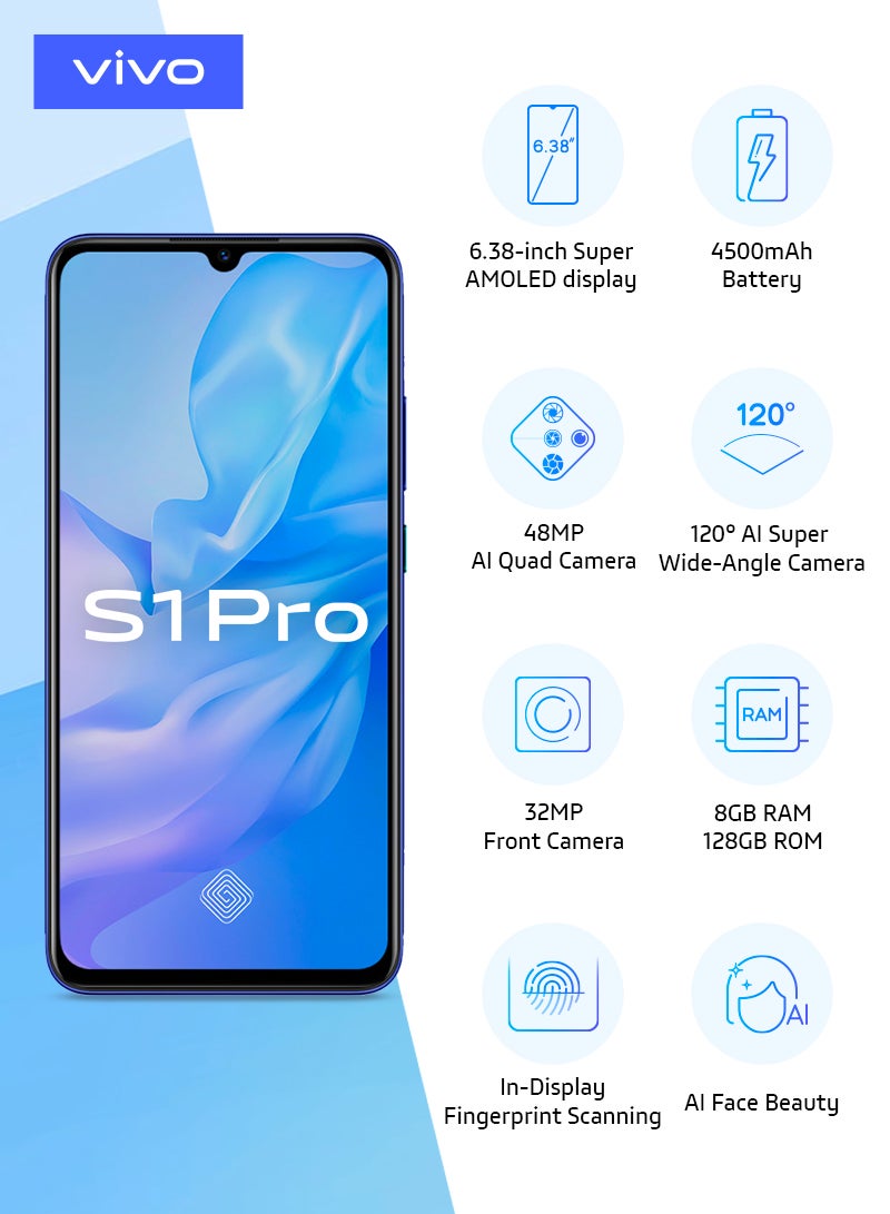 vivo - S1 Pro Dual SIM Nebula Blue 8GB RAM 128GB 4G LTE With Gift Pack - Image 1
