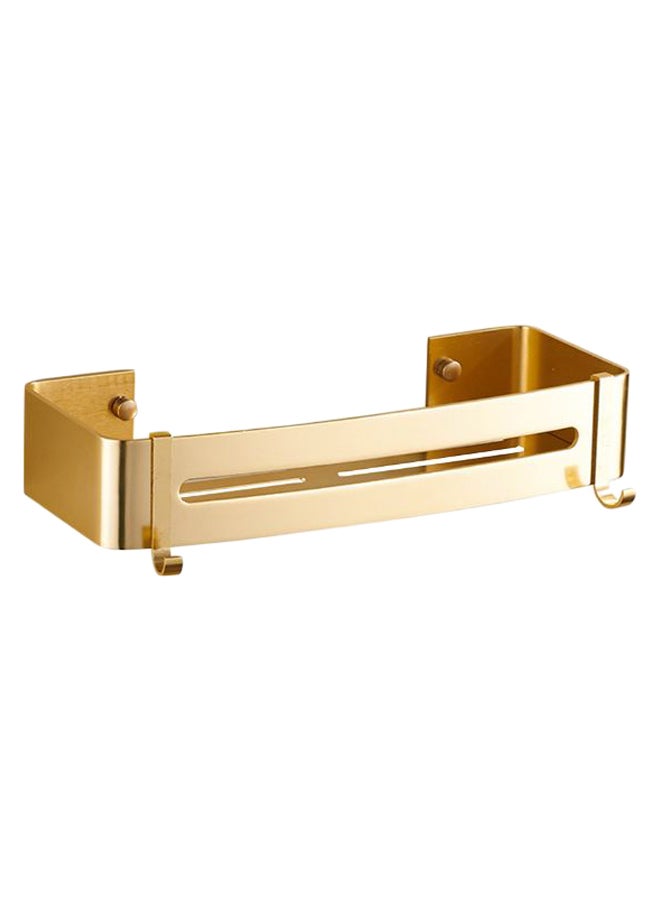 رف زاوية للحمام يعلق على الحائط مزود بخطافات ذهبي