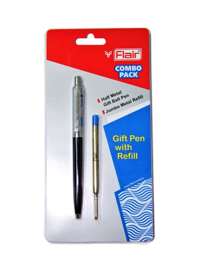 فلير قلم حبر جاف نصف معدني، يأتي مع عبوة إعادة تعبئة أزرق