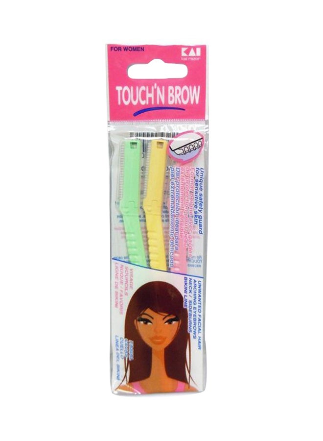 KAI Pack Of 3 Touch N Brow Razor Green/Yellow/Pink - Image 2